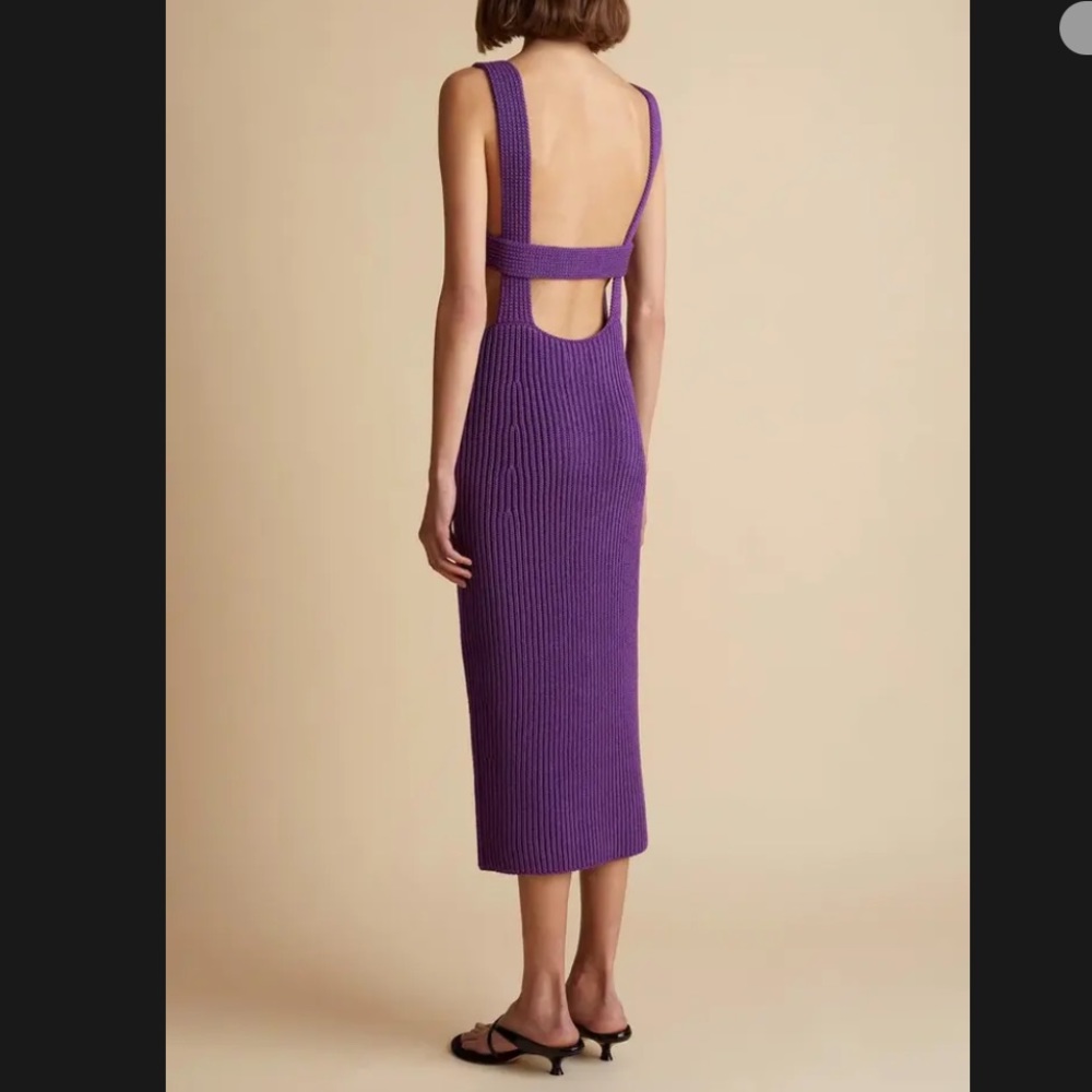KHAITE New Alessia Plunge Neck Rib Sweater Dress - Picture 2 of 12